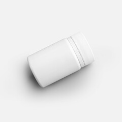 Mockup plastic jar with screw cap for tablets, pills, vitamin, dietary supplements, white bottle for design presentation.