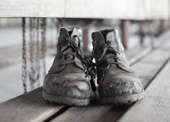 Interior of the locker room of an old industrial factory