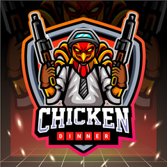 Chicken rooster gunners mascot. esport logo design