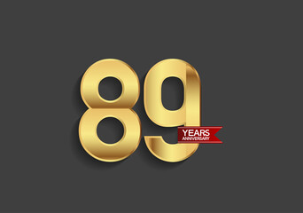 89 years anniversary simple design with golden color and red ribbon isolated on black background can be use for template, element, greeting card, invitation and special celebration event