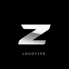 Obraz premium Steel Z letter. Business monogram with stainless or chrome effect. Dynamic logo concept with shiny aluminum texture for dynamic sports, speed race, automotive. Metal style typography design