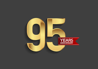 95 years anniversary simple design with golden color and red ribbon isolated on black background can be use for template, element, greeting card, invitation and special celebration event
