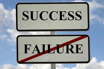 Obraz premium Concept de panneau de signalisation routière indiquant succès et échec en anglais