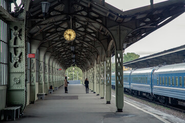 View of the platform of the old railway station. Vitebsky railway station St. Petersburg.