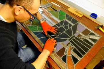 Acrylglasbilder Buntglas restauration d'un vitrail art-déco  © morane