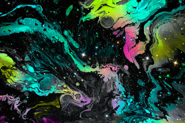 acrylic pouring colorful space artwork