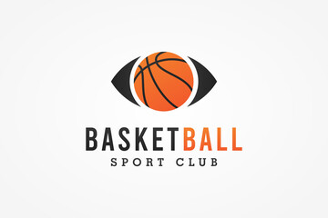 Basketball Club Logo. Black Shape Eye Symbol with Orange Basketball Icon inside isolated on White Background. Usable for Sport Logos. Flat Vector Logo Design Template Element.