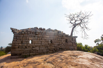 Gigantic granite boulder  and stone temples in the historical town of Mamallapuram in Tamil Nadu,...