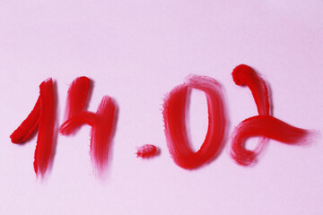 Happy February 14 on pink background