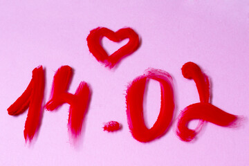Happy February 14 on pink background