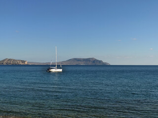 Yacht in the bay off the Black Sea coast of the Crimean peninsula.