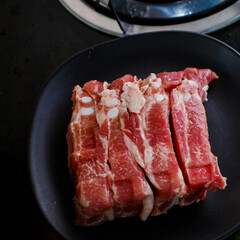 Closeup pile of raw pork bone