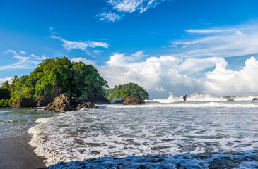 Manuel Antonio beatiful tropical beach with white sand and blue ocean. Paradise. National Park in Costa Rica, Central America.