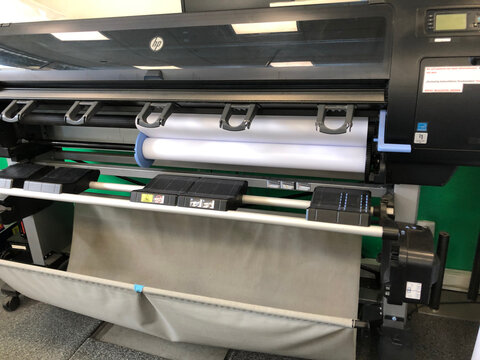 Berlin, Germany - July 26, 2020: HP DesignJet Z6200 Wide-Format Inkjet Photo Production Printer