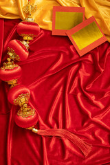 chinese new year greeting golden and red background with copy space foe celebrate