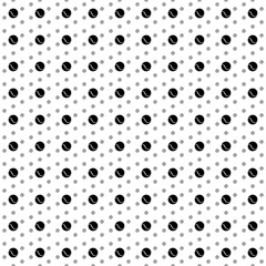 Square seamless background pattern from black tennis balls are different sizes and opacity. The pattern is evenly filled. Vector illustration on white background