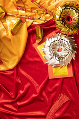 chinese new year greeting golden and red background with copy space foe celebrate