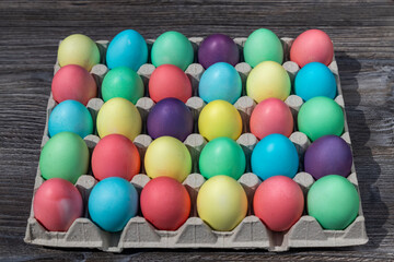 Fototapeta na wymiar area laid out of colored Easter eggs