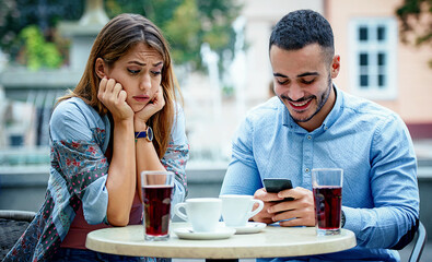 Bad relationships. Couple at the meeting having problem in communication