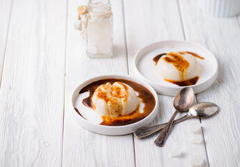 panna cotta with sauce and nuts