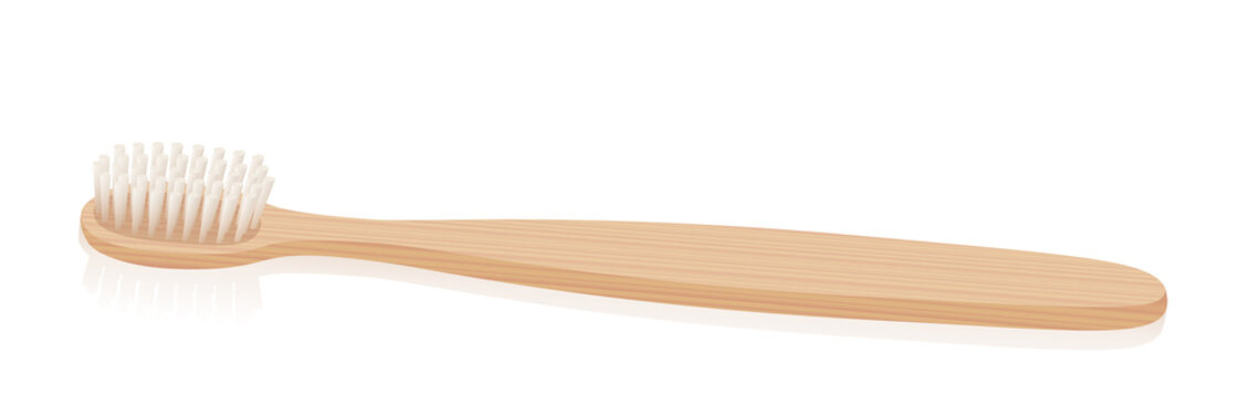 Natural wooden toothbrush with wood texture. Single sanitary article. Isolated vector illustration on white backgrond.
