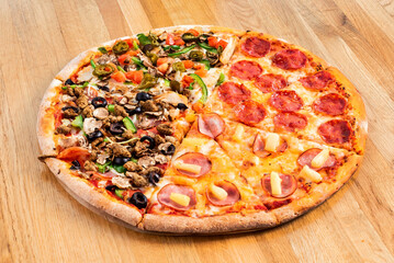 italian pizza on the wooden background