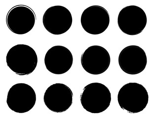 Circle textured hand drawn abstract black ink strokes set isolated on white background. Vector illustration.