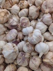 lot of garlic in the market closeup photo