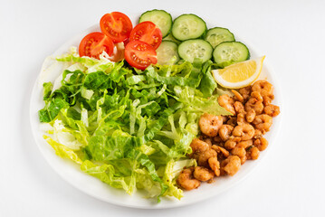 buddha bowl with shrimps and vegetables