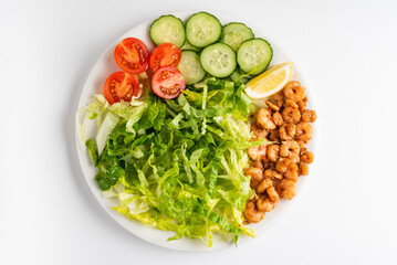 buddha bowl with shrimps and vegetables
