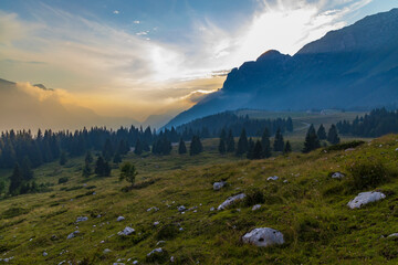 Dolomites on Italian and Slovenian border around  mountain Monte Ursic with 2541 m in Julian Alps