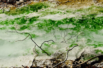 Hot water river at the hot spring of 