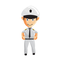 Obraz premium Airplane Pilot Standing Smile Cartoon Character Aircraft Captain in Uniform
