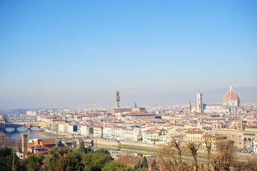 Fototapeta na wymiar The view from Michelangelo Square or Piazzale Michelangelo - ミケランジェロ広場 から フィレンツェの眺め イタリア