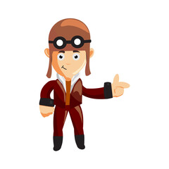 pilot Pointing Hand character illustration use helmet headphones and glasses