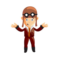 pilot confused Hand character illustration use helmet headphones and glasses