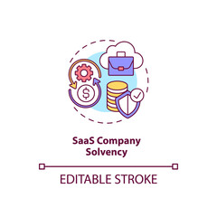 SaaS company solvency concept icon. Software as service challenge idea thin line illustration. Financial situation. Income and expenses. Vector isolated outline RGB color drawing. Editable stroke