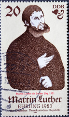 GERMANY, DDR - CIRCA 1982 : a postage stamp from Germany, GDR showing a portrait of Martin Luther...