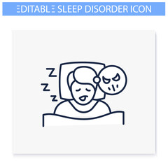 Nightmares line icon. Night terror. Sleep disorder. Healthy sleeping concept. Sleep problems treatment. Stress symptom. Health care. Isolated vector illustration. Editable stroke 