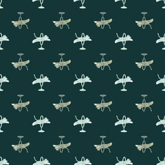 Fototapeta premium Exotic animal seamless pattern with hand drawn little tiger circus backdrop. Dark turquoise background.