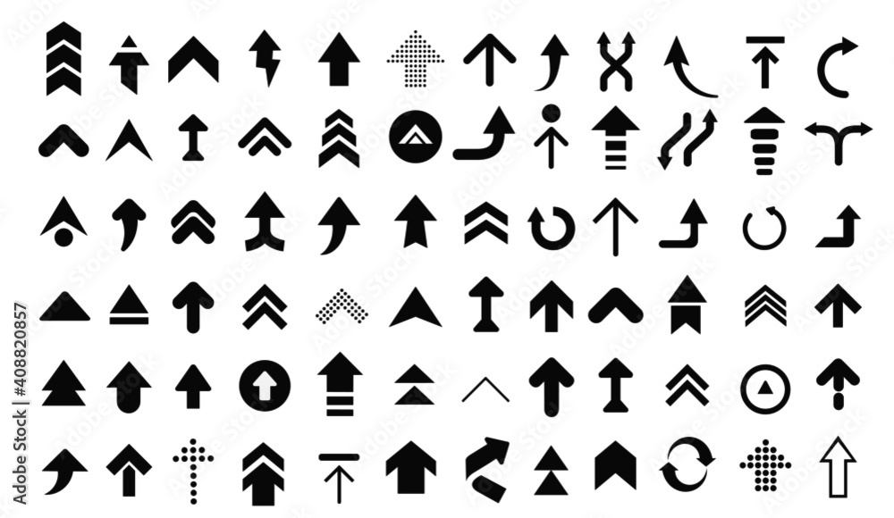 Poster arrows web collection vector on white. modern graphic direction signs computer screen curves arrows 