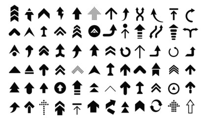Naklejka premium Arrows web collection vector on white. Modern graphic direction signs computer screen curves arrows vector set