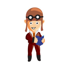 pilot character Holding Book illustration use helmet headphones and glasses