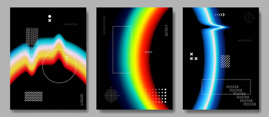 Vector illustration. Abstract liquid colorful shapes collection isolated on black geometric background. Modern art.  Design elements for poster, book cover, brochure, magazine, flyer, booklet