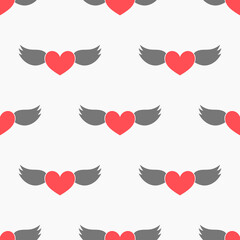 Hearts with wings seamless pattern