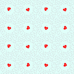 Red hearts locks with keys on a light blue background. Valentines day seamless pattern. Vector illustration