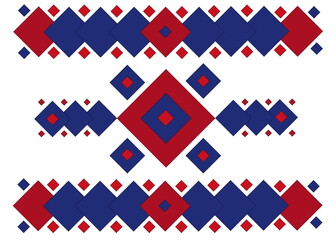 Red and blue squares arranged in three rows on a white background