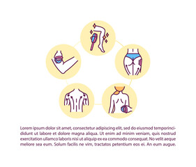 Fototapeta premium Dry-brushing effects concept icon with text. Dry massage instructions. PPT page vector template. At-home beauty treatments. Brochure, magazine, booklet design element with linear illustrations