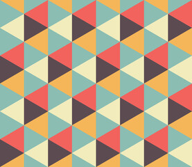 Abstract geometric seamless pattern. Colorful ornamental design with triangles. Retro background. Print for textile, wallpaper, scrapbooking, wrapping paper, web and decoration. Mosaic imitation