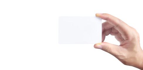 Obraz premium Close up of hand holding virtual card with. Credit card in hand